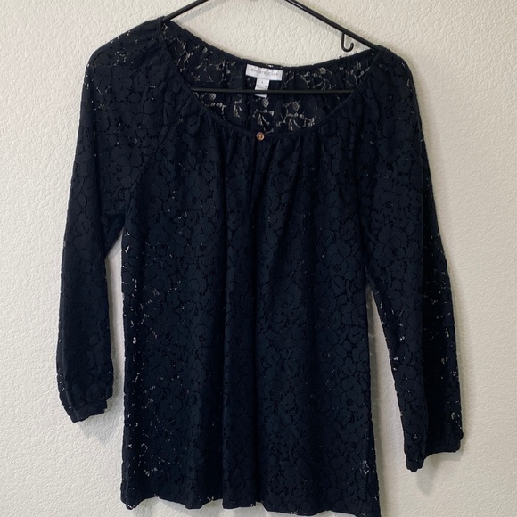 Tops - Vintage Black Long Sleeve Floral Lace Top Blouse Whimsigoth Romantic Goth